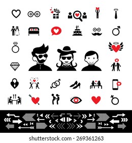 wedding and valentine icon set  