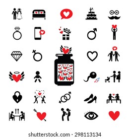 wedding and valentine icon set  