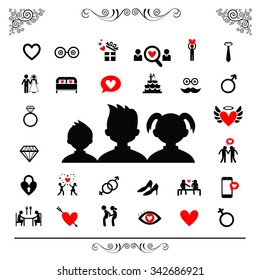 wedding and valentine icon set  