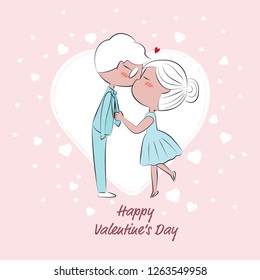 wedding or valentine's day couple kissing on pink heart background eps10 vectors illustration