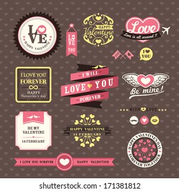 Wedding and Valentine's day Elements labels frames Vintage Style