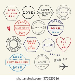 Wedding And Valentine's Day Stamp Set.Vector Illustration. Love Symbols