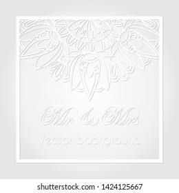 Wedding or Valentine's day vector background in paper style. EPS10. Square frame with mandala for wedding invitation or congratulations. 