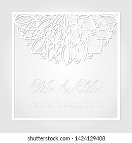 Wedding or Valentine's day vector background in paper style. EPS10. Square frame with mandala for wedding invitation or congratulations. 