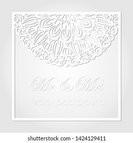 Wedding or Valentine's day vector background in paper style. EPS10. Square frame with mandala for wedding invitation or congratulations. 