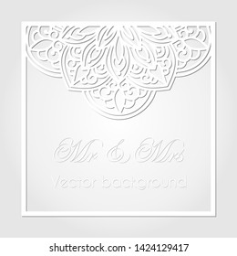 Wedding or Valentine's day vector background in paper style. EPS10. Square frame with mandala for wedding invitation or congratulations. 