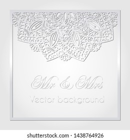 Wedding or Valentine's day vector background in paper style. EPS10. Square frame with mandala for wedding invitation or congratulations. 