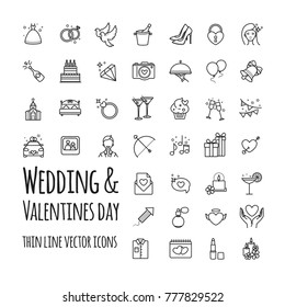 Wedding and Valentines day vector icons set for your design