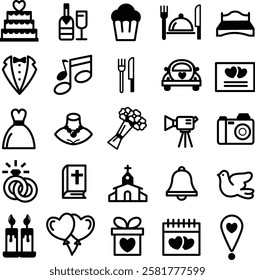 Wedding Valentines Icons Set Bundle