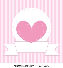 Wedding or valentines vector card, baby shower invitation or other document template with sweet pink heart on cute background and white place to put your own text message