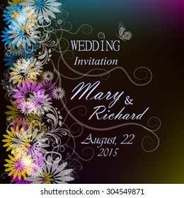 Wedding varicolored invitation floral. Vector