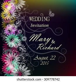 Wedding varicolored invitation floral. Vector