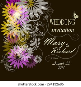 Wedding variegated invitation floral. Vector
