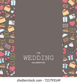 Wedding vector background with icons in thin line style. Can be used in wedding invitation design, cards, websites and etc.