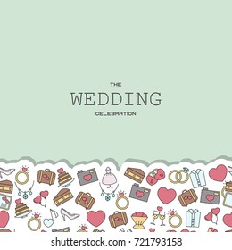 Wedding vector background with icons in thin line style. Can be used in wedding invitation design, cards, websites and etc.