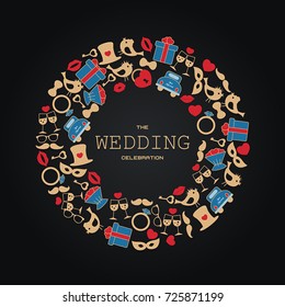 Wedding vector background with wedding objects and icons. Can be used in wedding invitation design, cards, websites and etc.