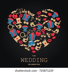 Wedding vector background with wedding objects and icons. Can be used in wedding invitation design, cards, websites and etc.