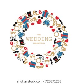 Wedding vector background with wedding objects and icons. Can be used in wedding invitation design, cards, websites and etc.