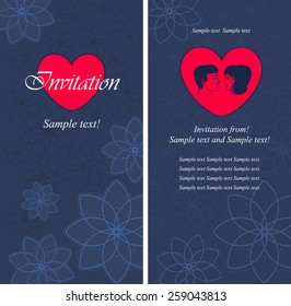 Wedding. Vector festive wedding invitation card on a blue background with flowers