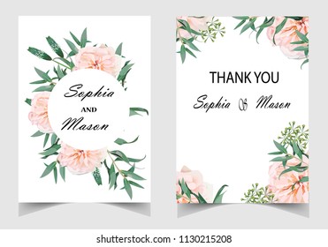 	
Wedding vector floral invite invitation thank you, rsvp card watercolor design set