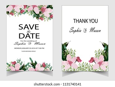 Wedding vector floral invite invitation thank you, rsvp card watercolor design set