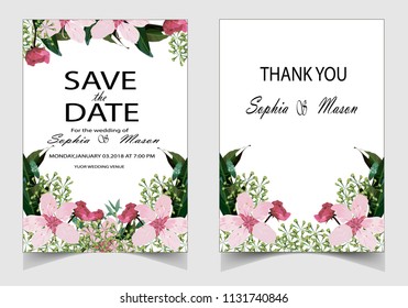 Wedding vector floral invite invitation thank you, rsvp card watercolor design set