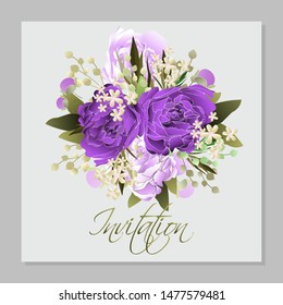 Wedding vector floral invite invitation thank you, rsvp card watercolor design set: garden flower pink peach Rose white Anemone green leaves elegant greenery  peony