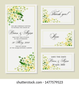 Wedding vector floral invite invitation thank you, rsvp card watercolor design set: garden flower pink peach Rose white Anemone green leaves elegant greenery  peony
