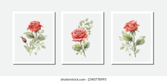 Wedding vector floral invite invitation thank you, rsvp card watercolor design set: garden flower pink peach Rose white Anemone green leaves elegant greenery  golden glitter. Decorative modern layout