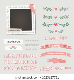 Wedding vector frame. This photo template frame you can use for wedding invitation picture or memories. Scrapbook design concept. Insert your picture.