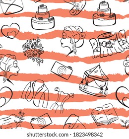 wedding vector hand dawn vector seamless pattern on white background. Concept for wallpaper, wrapping paper, cards