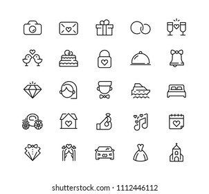 Wedding vector icon set in line style. 64x64 Pixel perfect.