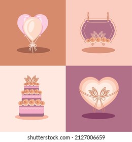 wedding vector icons set design