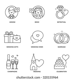 Wedding vector icons set modern line style