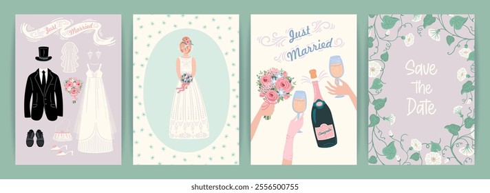 The Wedding. Vector illustration cards for marriage concept and other uses