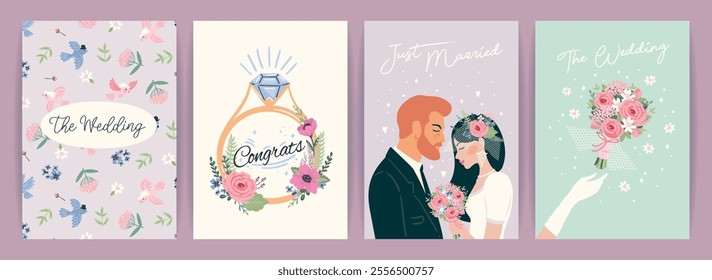 The Wedding. Vector illustration cards for marriage concept and other uses