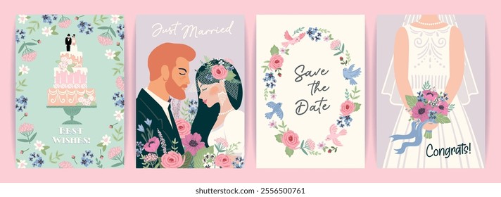 The Wedding. Vector illustration cards for marriage concept and other uses