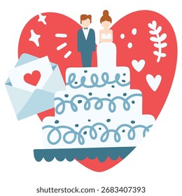 Ilustración vectorial de Boda. Diseño minimalista plano. Ilustración editable para el Web, móvil, impresión