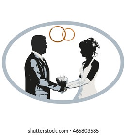 Wedding vector illustration - silhouette of bride and groom