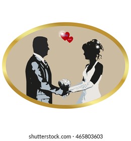 Wedding vector illustration - silhouette of bride and groom