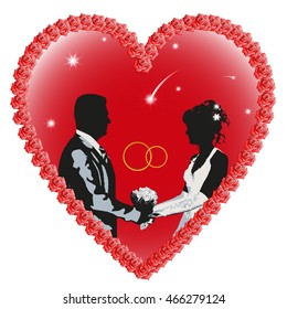Wedding vector illustration - silhouette of bride and groom