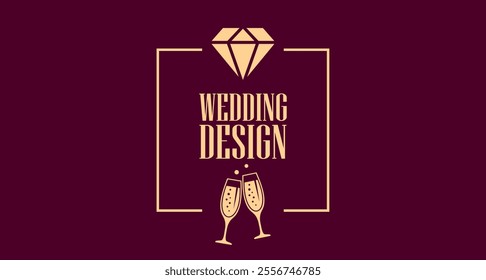 Wedding vector invitation card with textbox, add your text. Festive typography web design for event celebration, wedding party, grand opening, gala evening. Simple linear design on purple background.