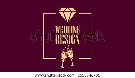 Wedding vector invitation card with textbox, add your text. Festive typography web design for event celebration, wedding party, grand opening, gala evening. Simple linear design on purple background.
