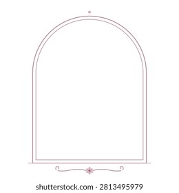 Wedding vector invitation frame on transparent background featuring rounded arch shaped double frame with botanical sprigs and a crown accent, blush pink palette, for save the date, rsvp and bridal stationery.