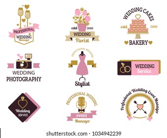 Wedding vector photo or event agency logo badge camera photographer vintage template illustration.