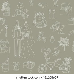 Wedding vector  seamless background  with bride and groom.