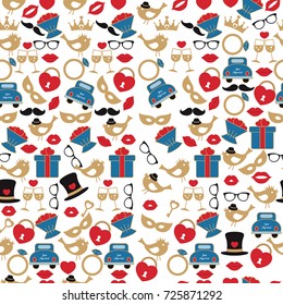 Wedding vector seamless pattern with wedding objects and icons. Can be used in wedding invitation design, cards, websites and etc.