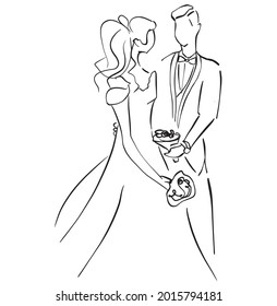 Wedding  vector sketch design. Wedding card for the invitation to the holiday with the newlyweds. Vector illustration.