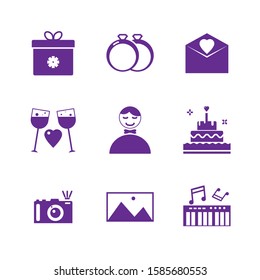 Wedding vector solid icon set on white background. 64x64 Pixel perfect icon
