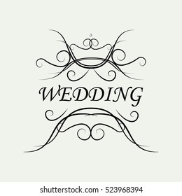 Wedding. Vector template for card banner and poster with hand drawn elements. Filigree swirls.